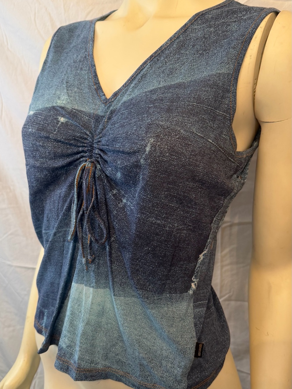 Just Cavalli Blue V-Neck Drawstring Tank Top